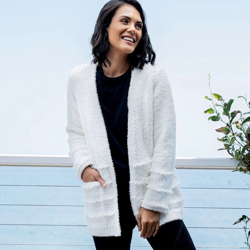 Barefoot Dreams Boardwalk Cardigan Cozy White Women's Sweater Small